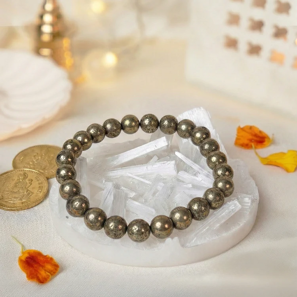 Raw Pyrite Bracelet for Money + FREE Selenite Plate