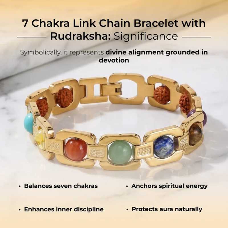 7 Chakra Link Chain Bracelet with Rudraksha