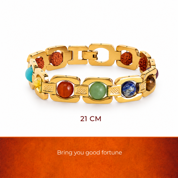 7 Chakra Link Chain Bracelet with Rudraksha