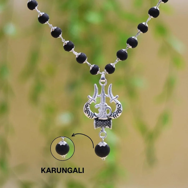 Silver Plated Karungali Necklace with Trishool Pendant