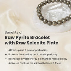 Raw Pyrite Bracelet for Money + FREE Selenite Plate