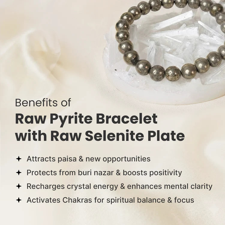 Raw Pyrite Bracelet for Money + FREE Selenite Plate