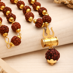 Gold Plated Rudraksha Trishool Necklace