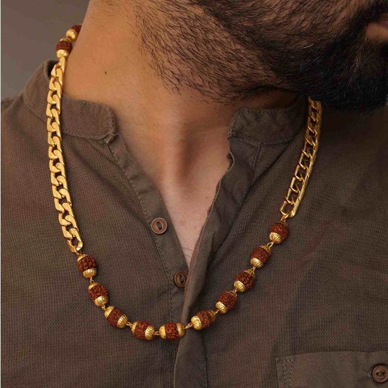 Gold Plated Rudraksha Links Necklace
